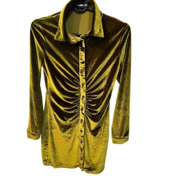 Blush Mark Women's Green Velvet Button-Up Mini Dress Size M - Picture 6 of 8
